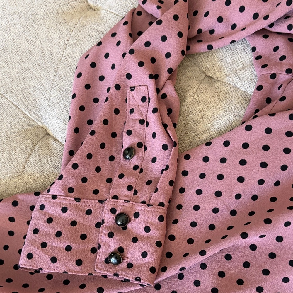 Polka Dot Button-Front Blouse - Pink - Picture 7 of 10